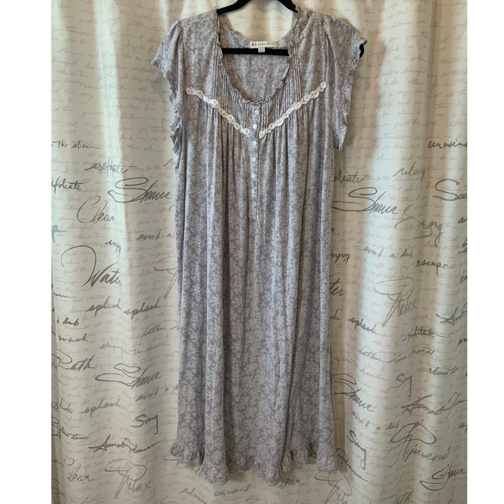 Eileen West Lavender Floral Cottagecore Modal Nightgown Large Ruffle Sleepwear